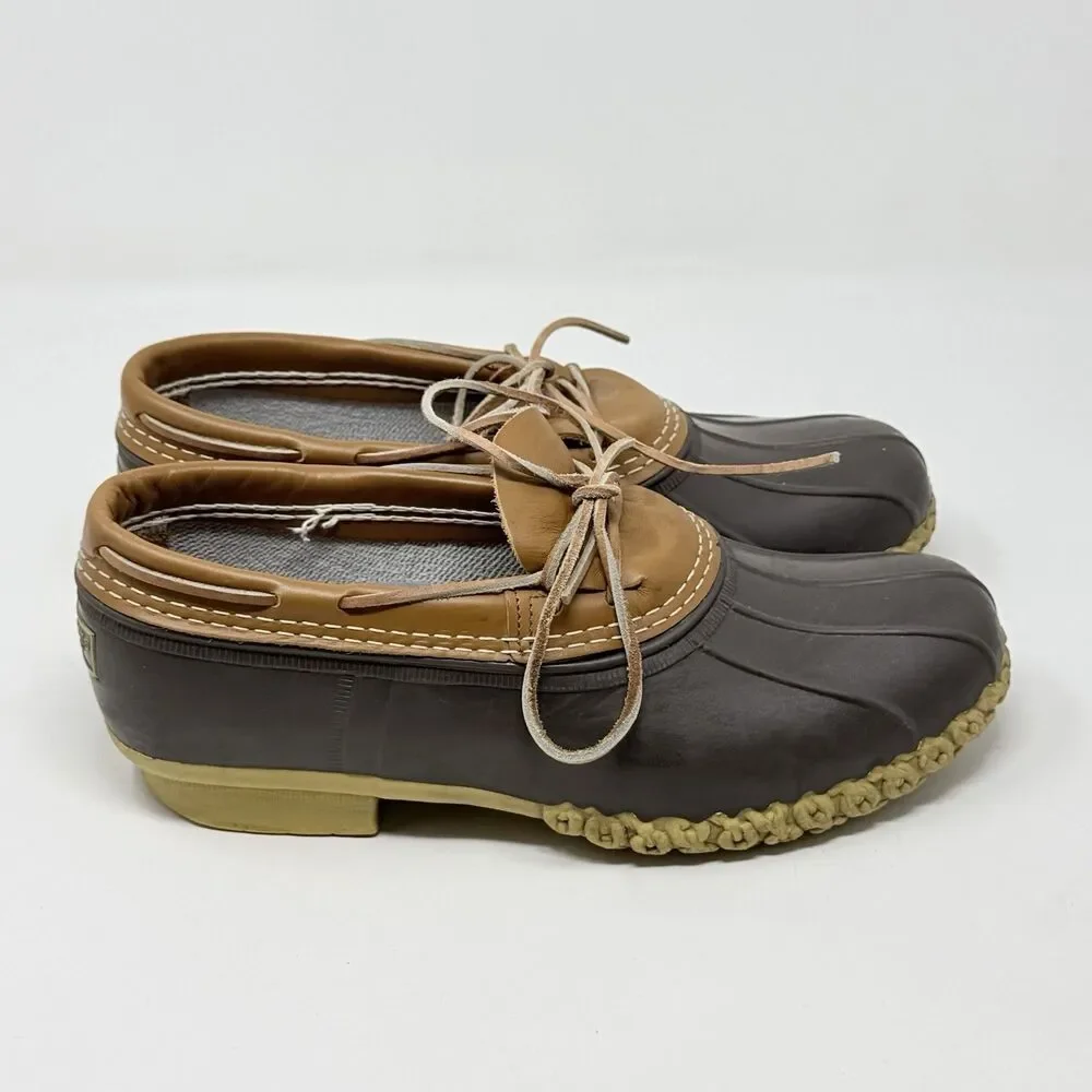 L.L. Bean Duck Boots Low Shoes Mens 10 Wide Brown Leather Rubber Moc Waterproof